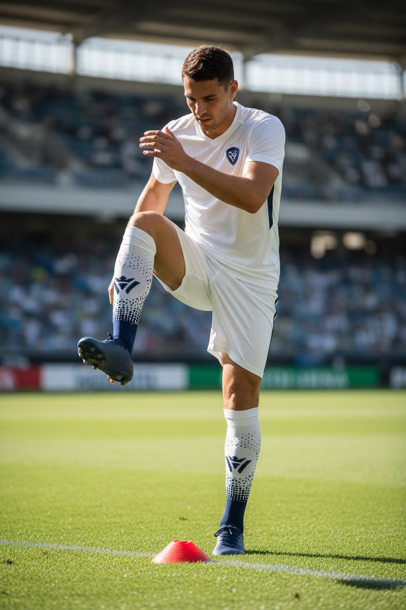 Comfort Hybrid Soccer Socks White/Navy Fade | Waly’s