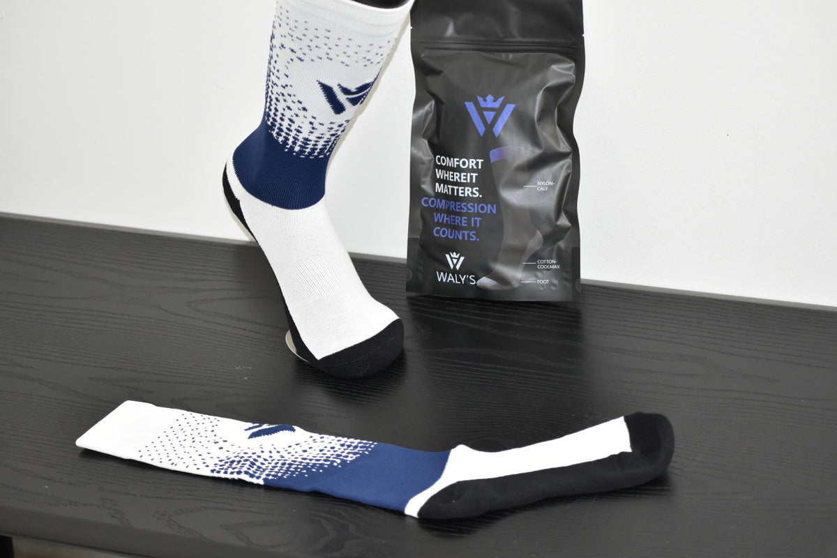 White Navy Soccer Socks | Comfort Hybrid | Waly’s Waly's