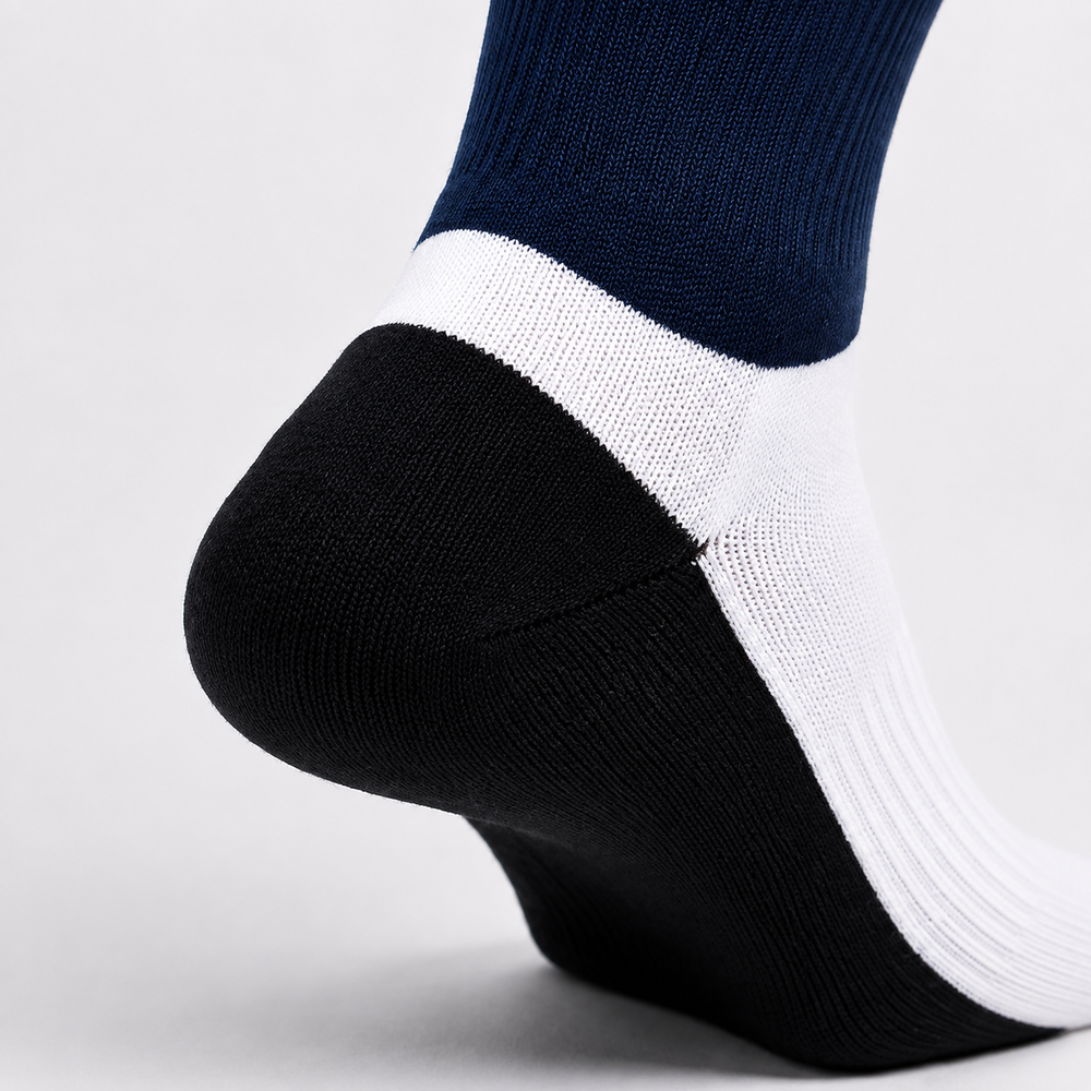 Waly's White Navy Fade soccer sock detail