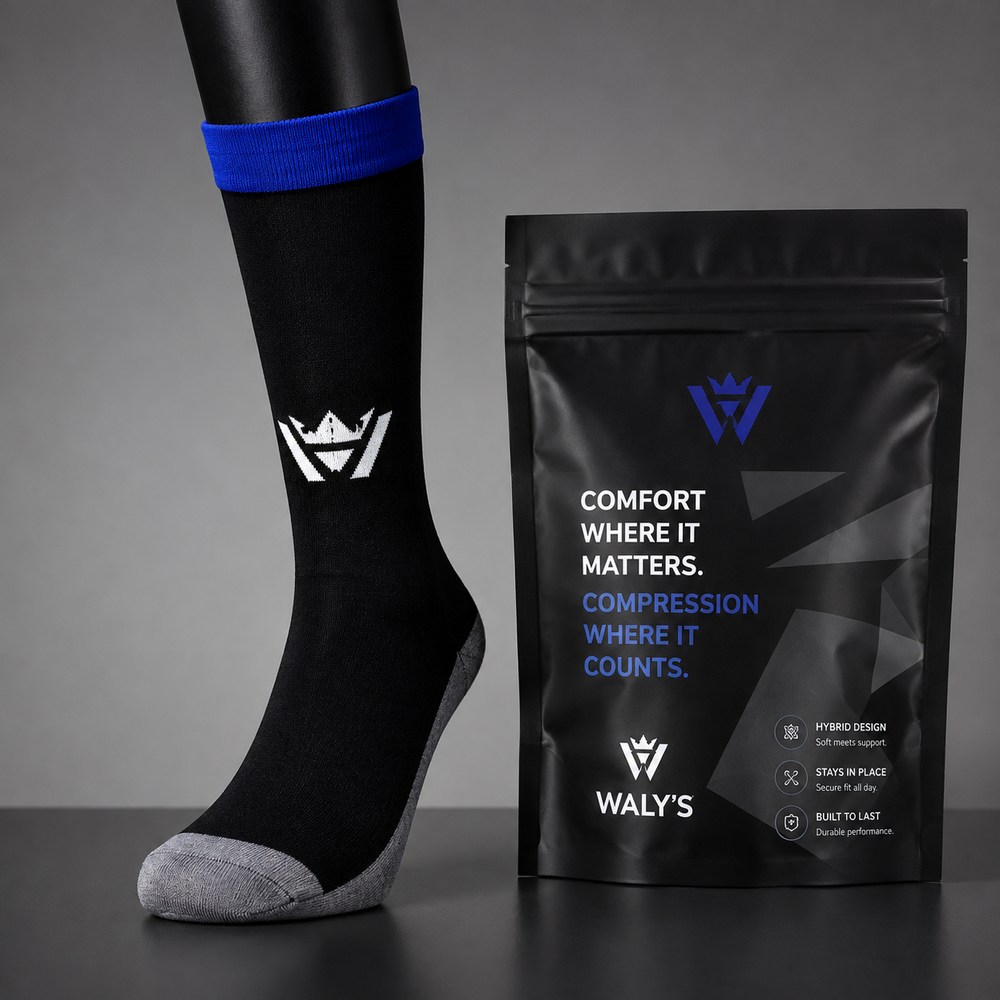 Waly's White Navy Fade soccer sock detail