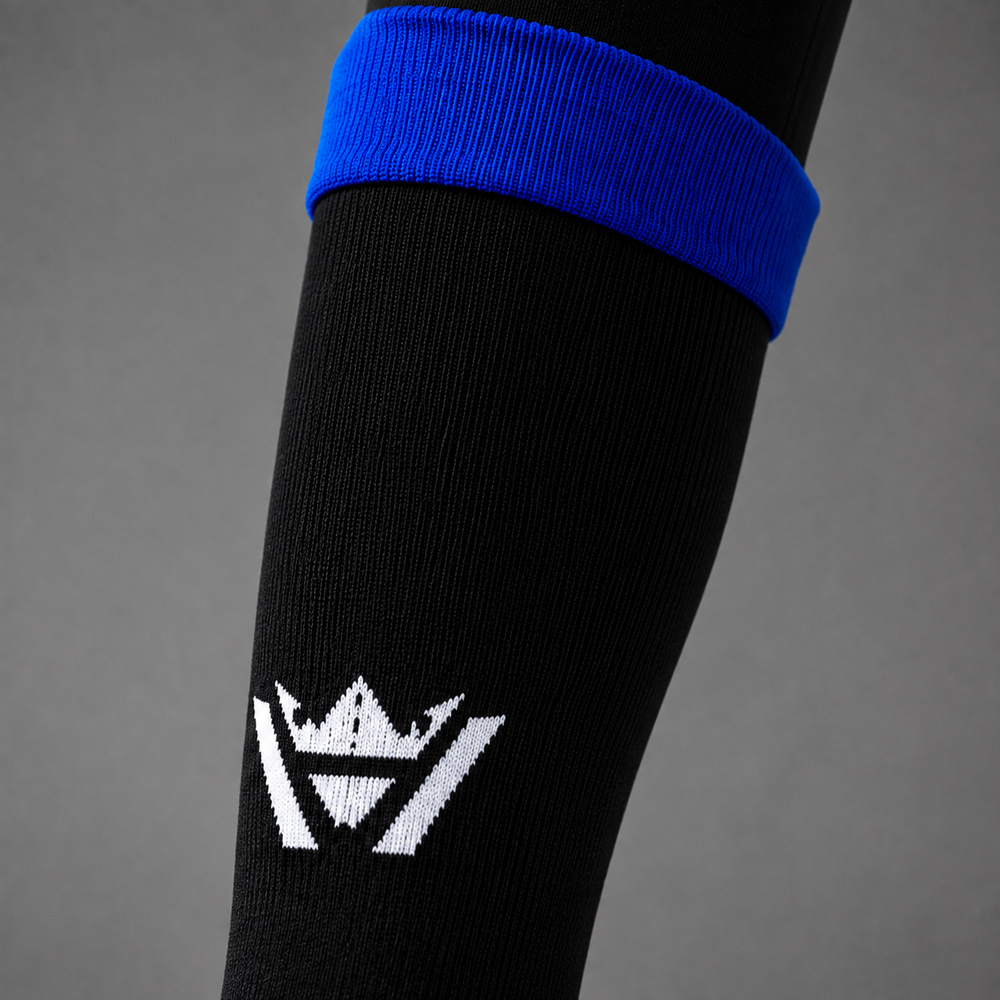 Waly's White Navy Fade soccer sock detail