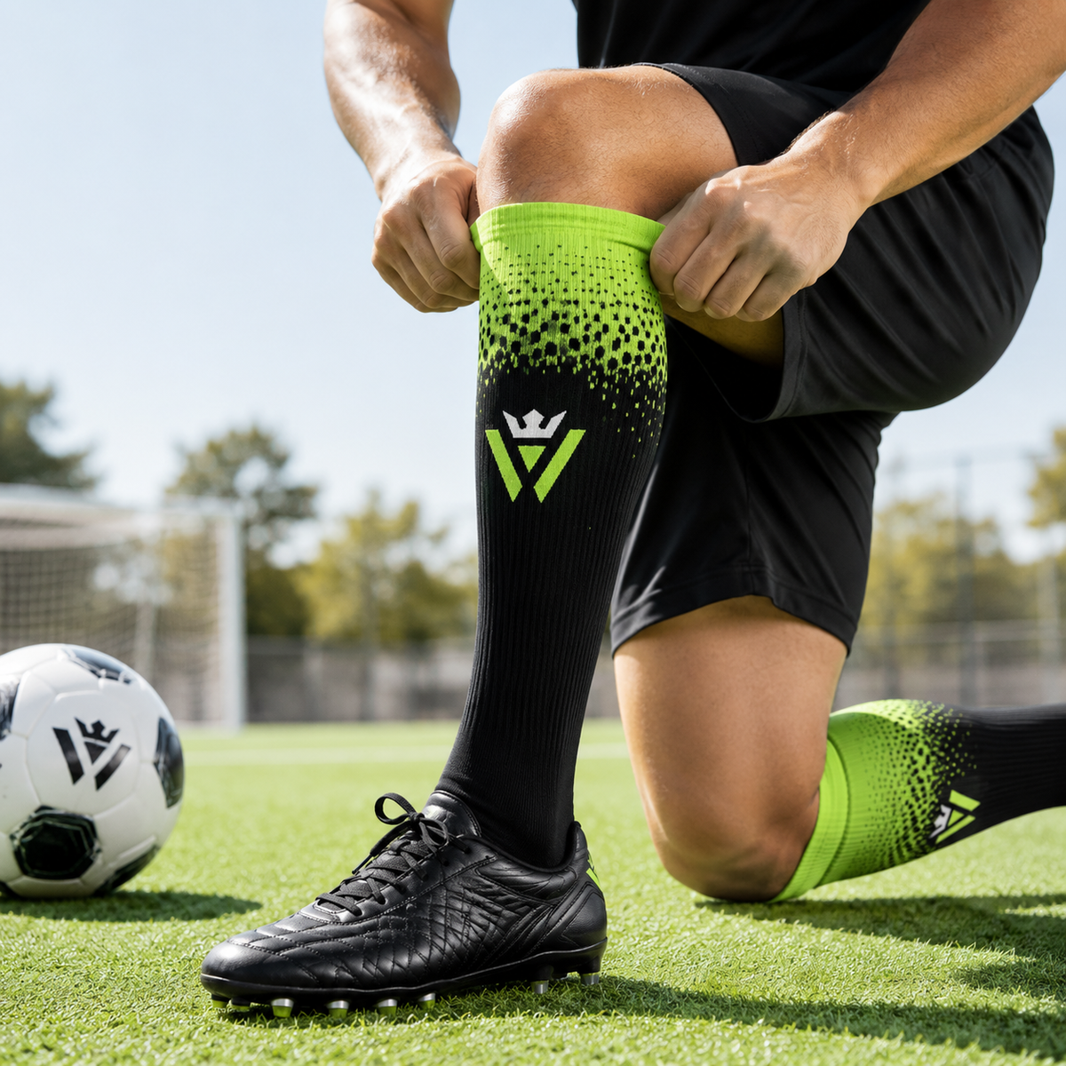 Waly's White Navy Fade hybrid soccer sock