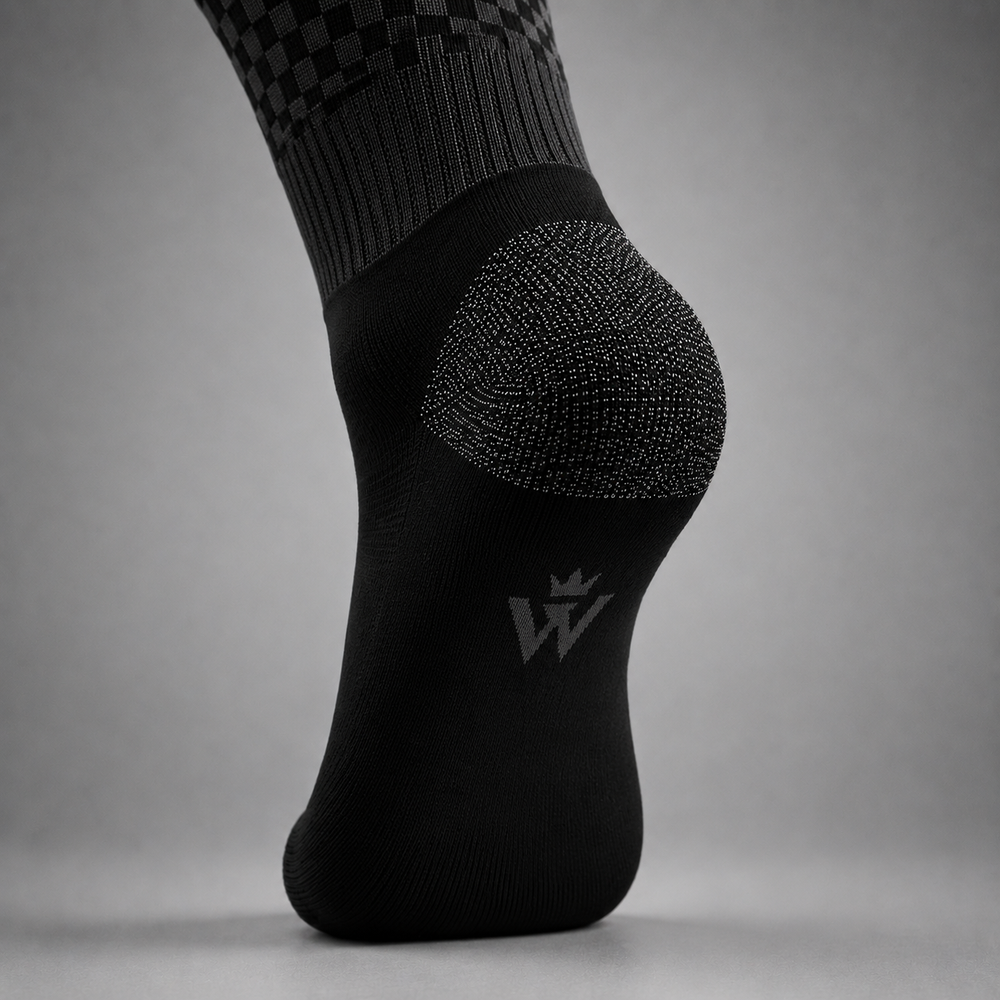 Waly's White Navy Fade soccer sock detail