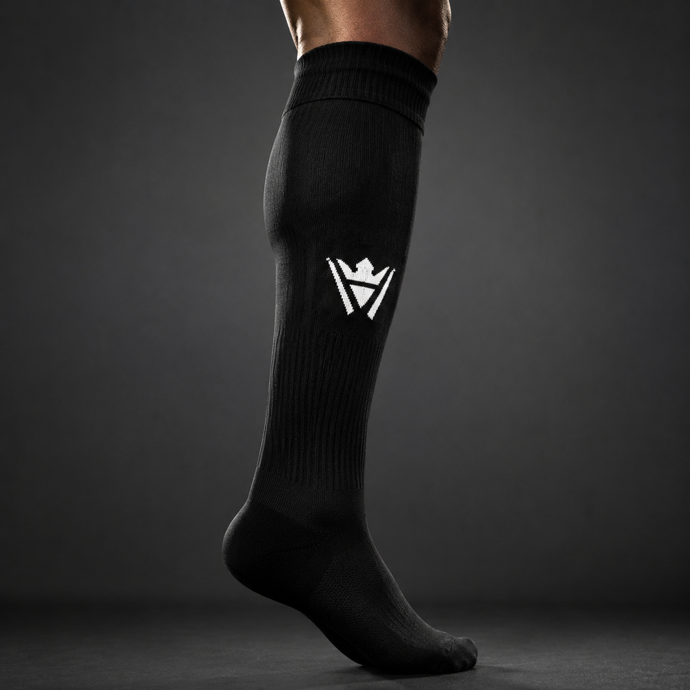 Waly's White Navy Fade soccer sock detail