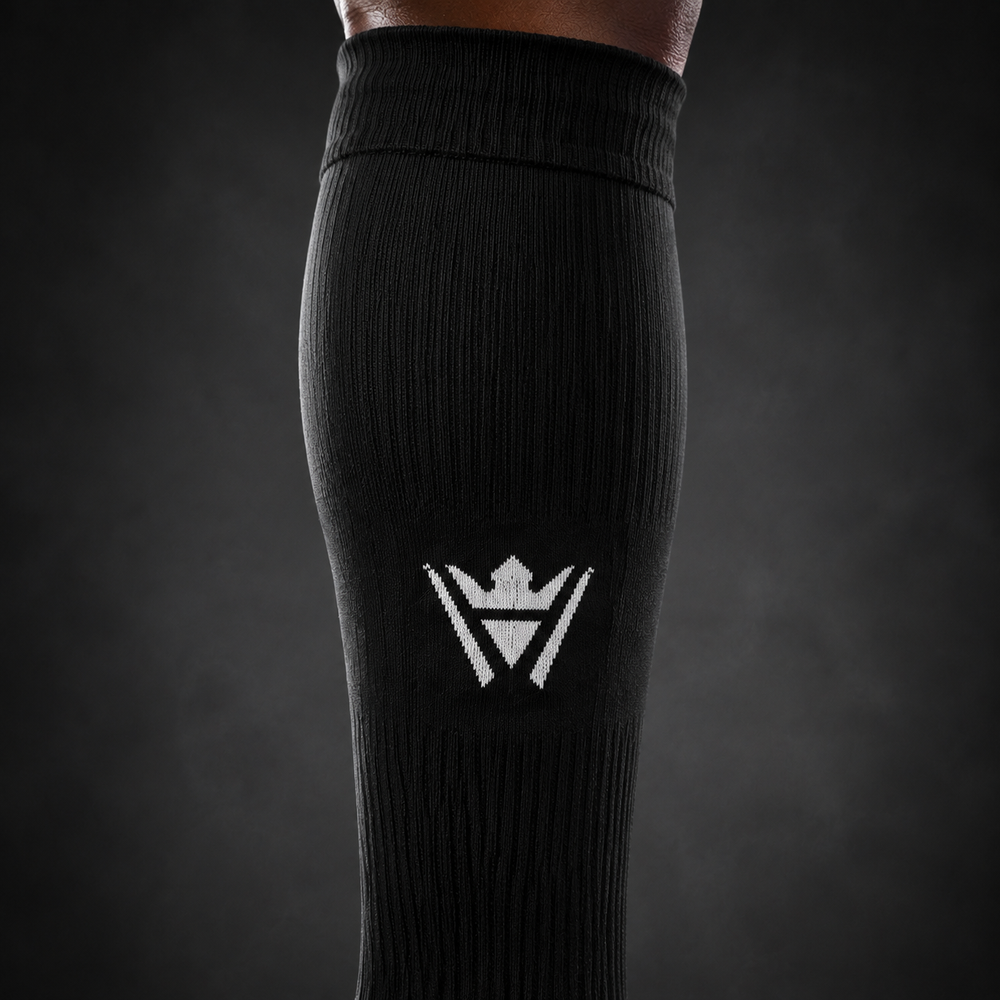 Waly's White Navy Fade soccer sock detail