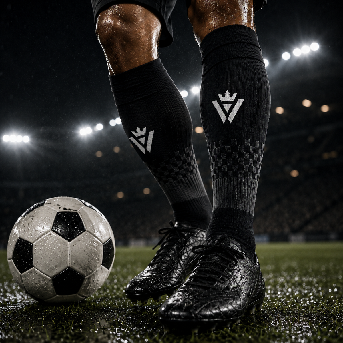 Waly's White Navy Fade hybrid soccer sock