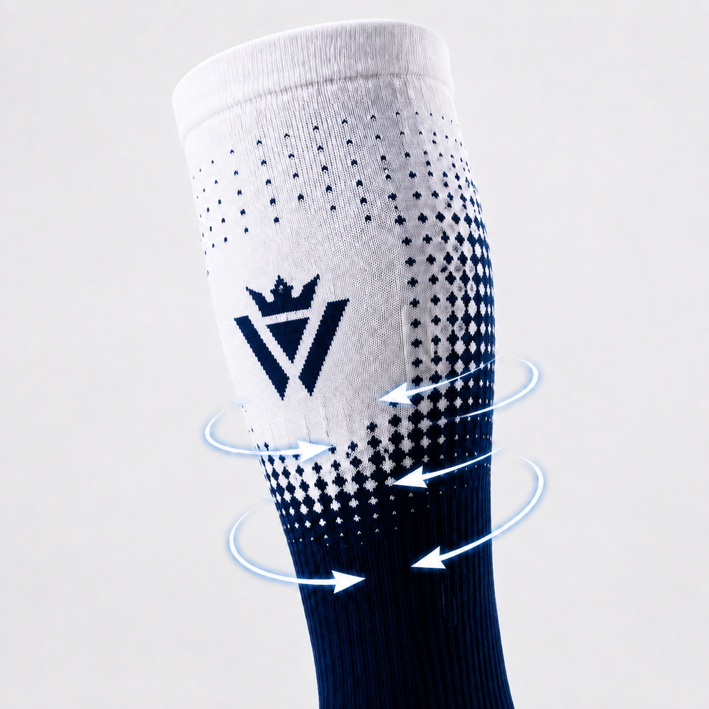 Waly's White Navy Fade soccer sock detail