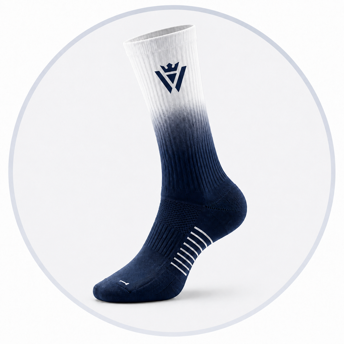 Waly's White Navy Fade soccer sock