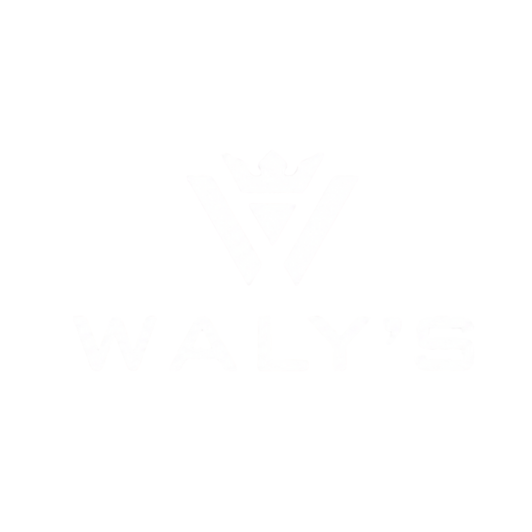 White logo for 'WALYRS' featuring a stylized V emblem above the brand name, set against a solid white background.