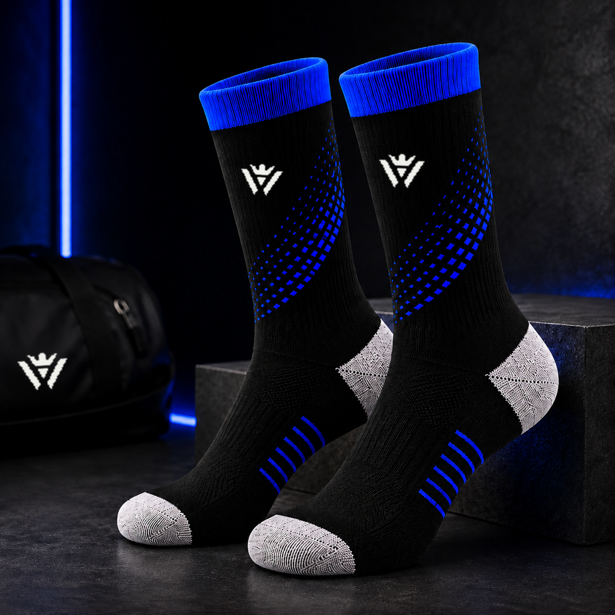 Waly's White Navy Fade soccer sock